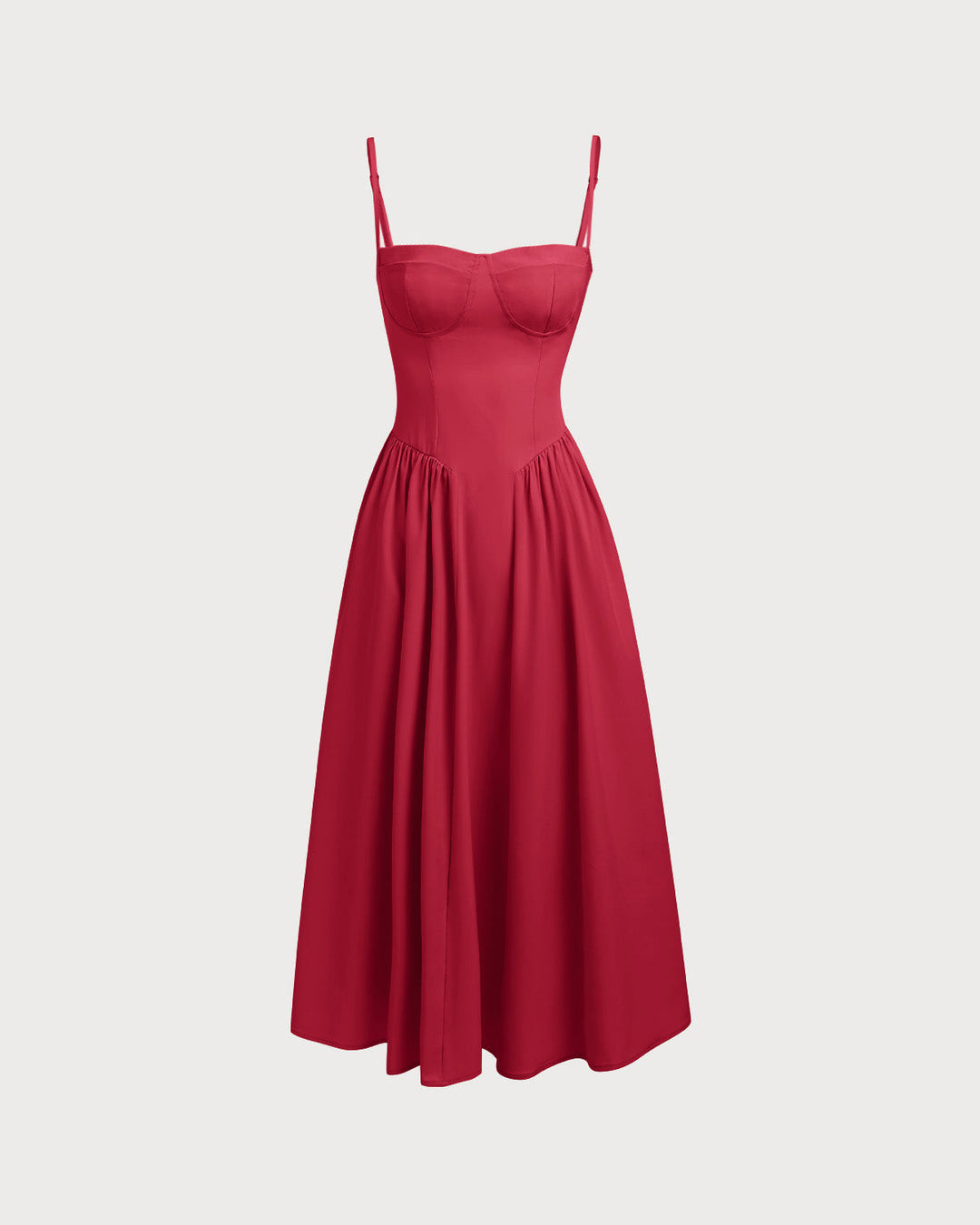 Red Square Neck Pocket Slip Midi Dress