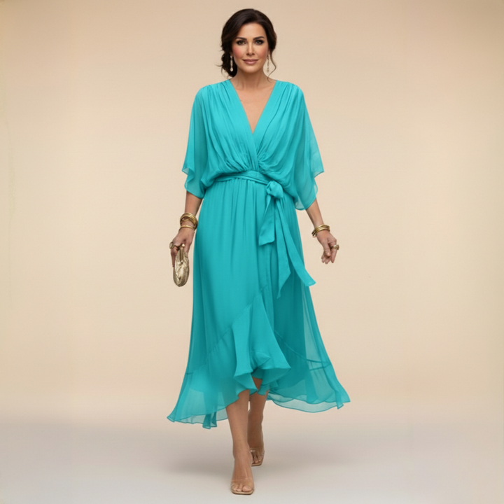 Eleanor™ | Elegant V-Neck Chiffon Dress