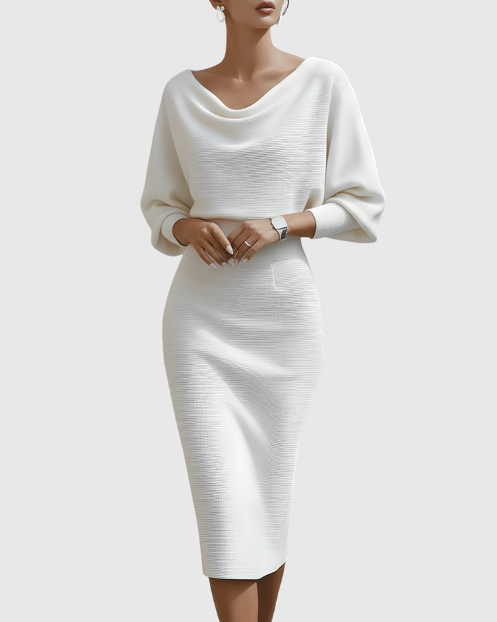 Paisley™ | White Draped Batwing Midi Dress