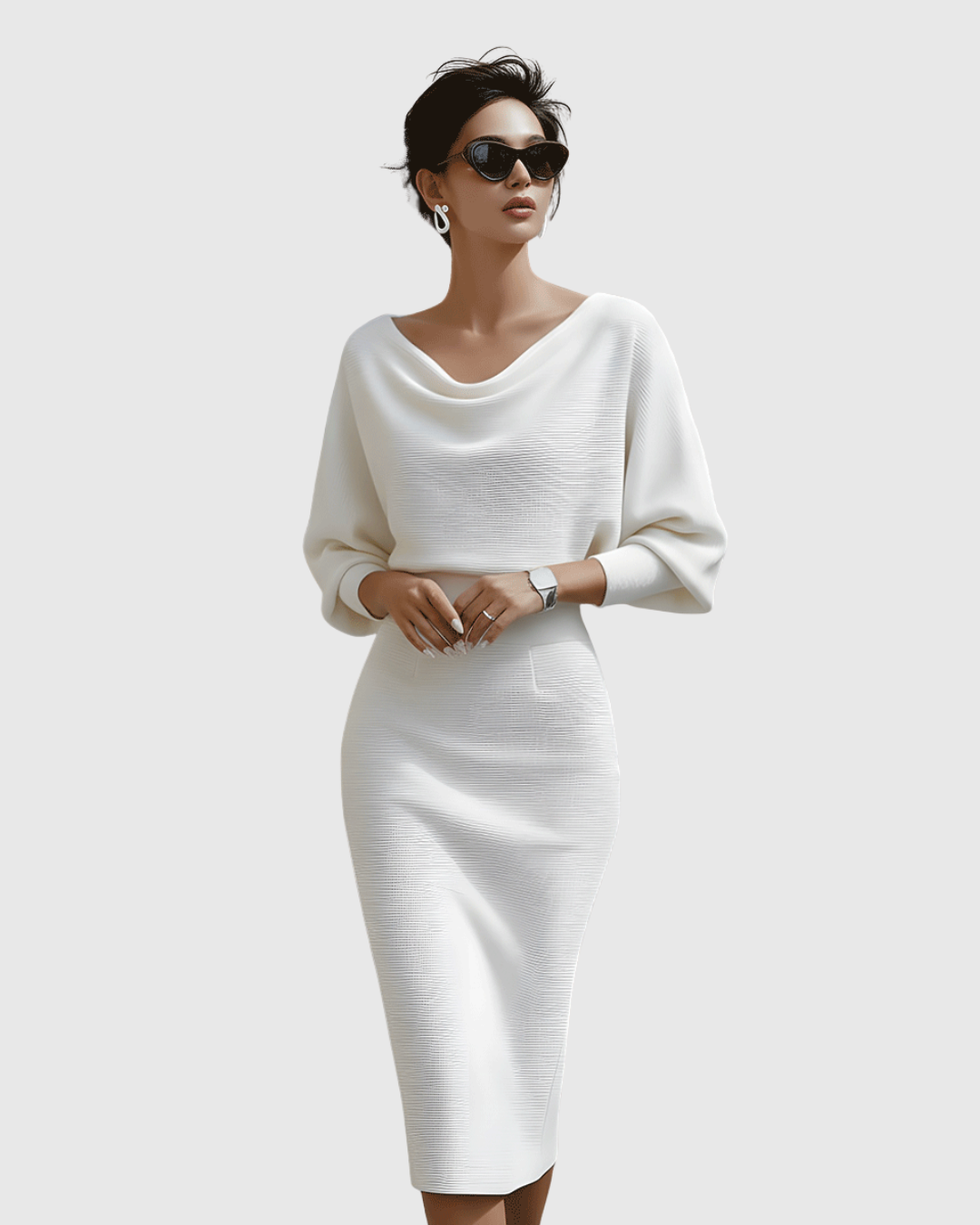 Paisley™ | White Draped Batwing Midi Dress