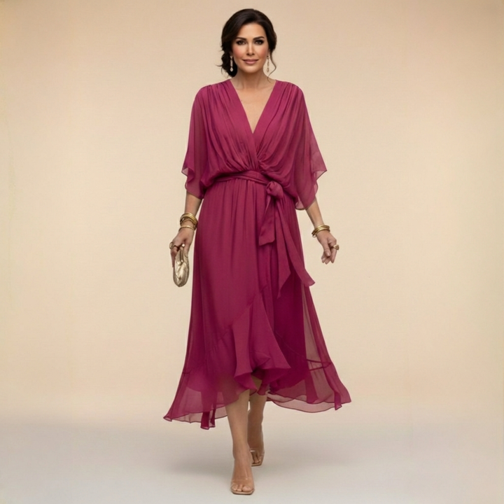Eleanor™ | Elegant V-Neck Chiffon Dress