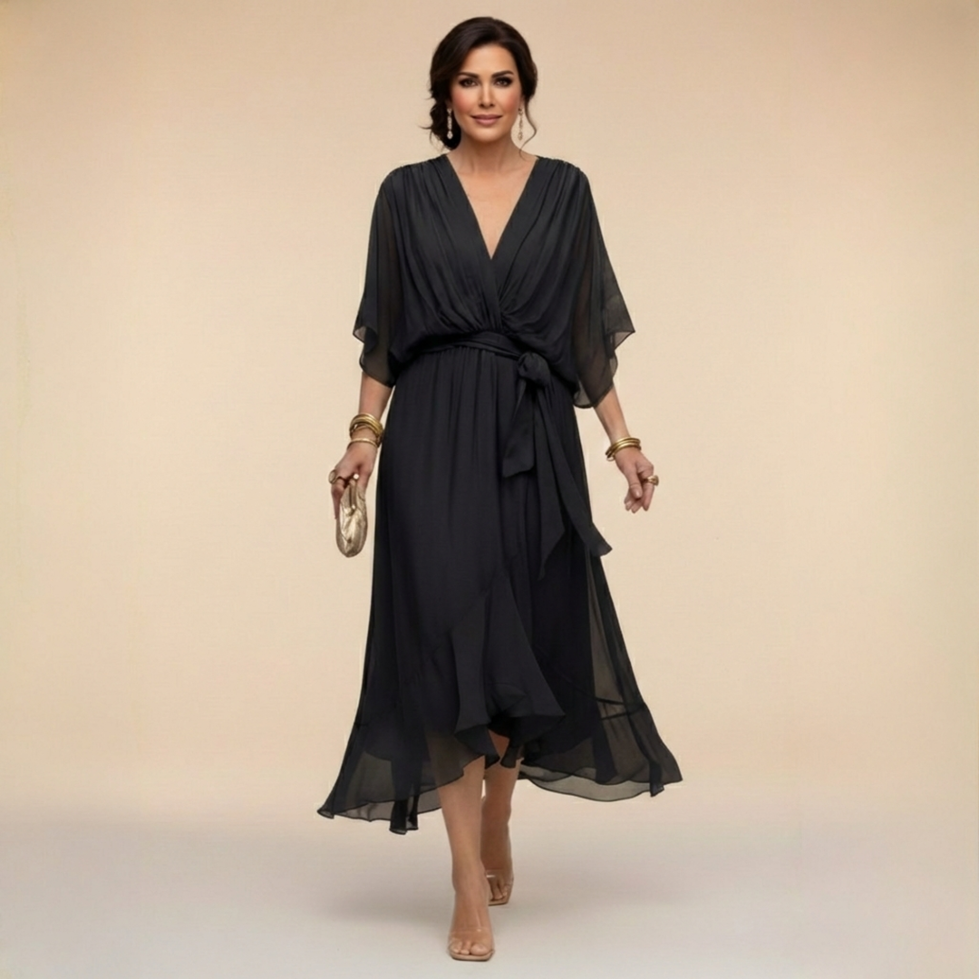 Eleanor™ | Elegant V-Neck Chiffon Dress