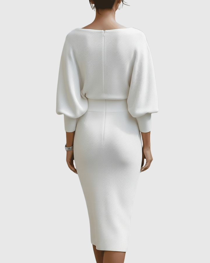 Paisley™ | White Draped Batwing Midi Dress