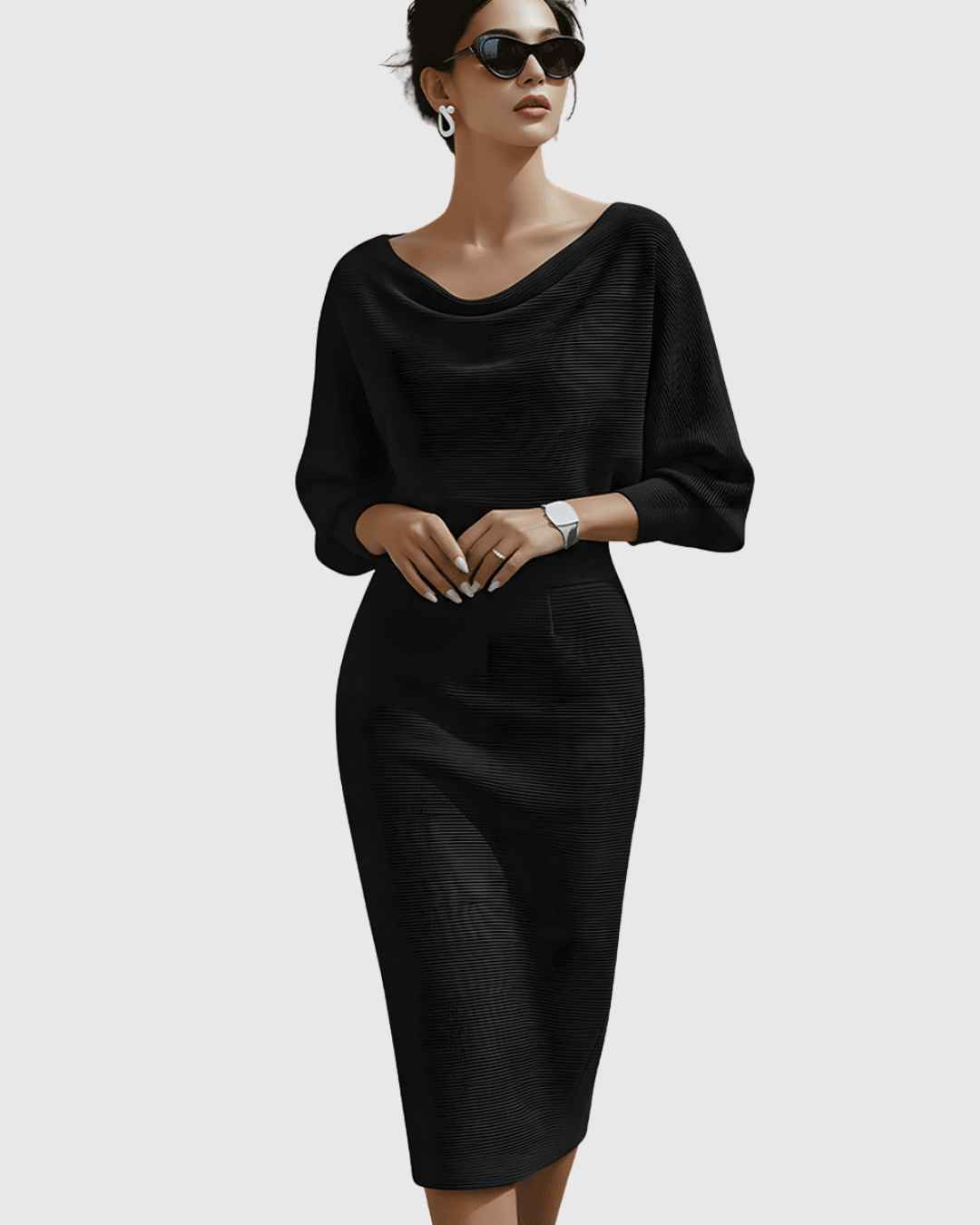 Paisley™ | White Draped Batwing Midi Dress