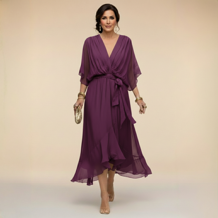 Eleanor™ | Elegant V-Neck Chiffon Dress