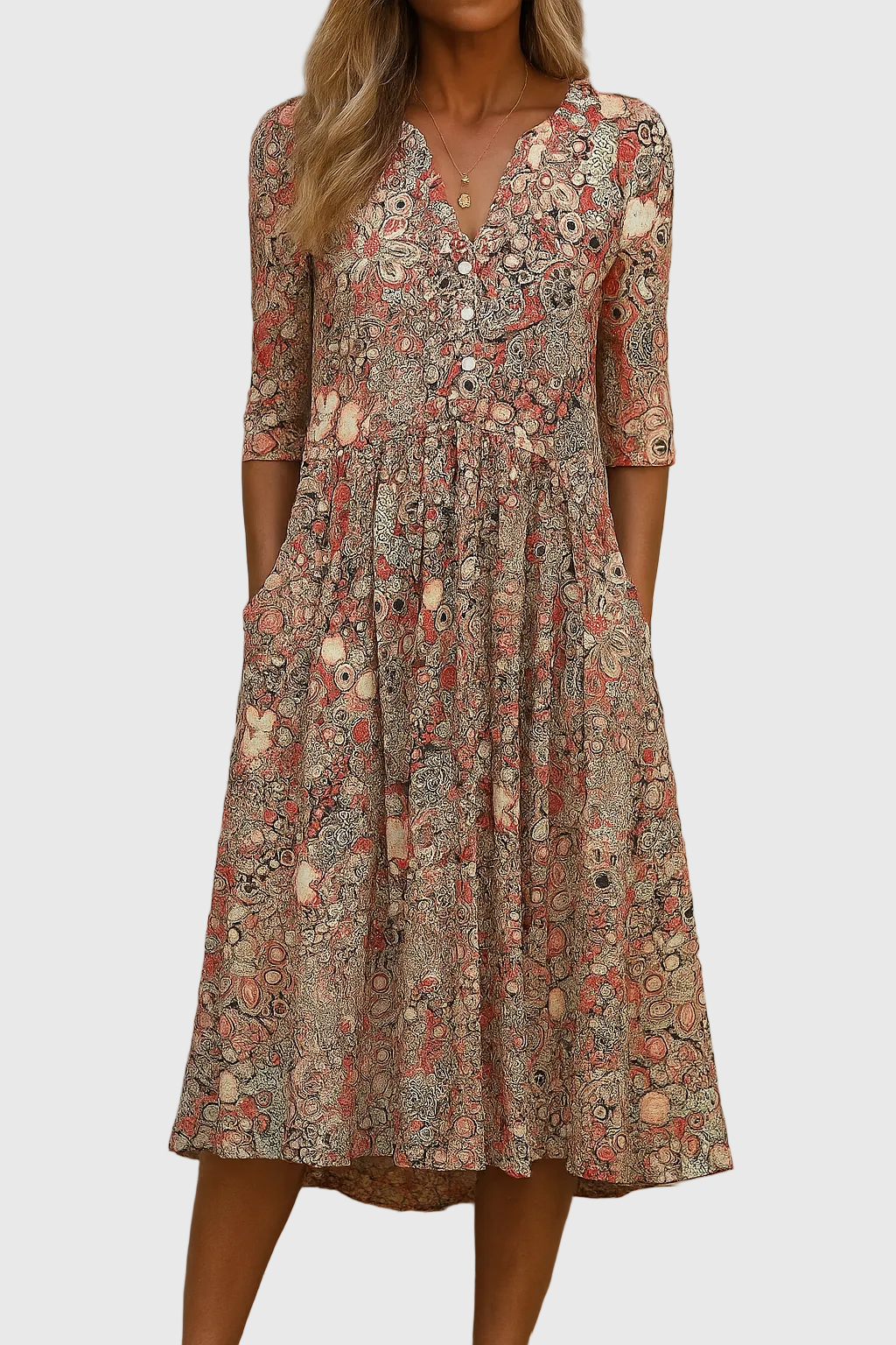 Savannah™ | Graceful V-Neck Elegance Midi Dress