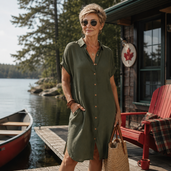 Évanélie™ Midi Shirt Dress
