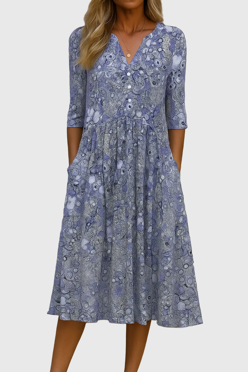 Savannah™ | Graceful V-Neck Elegance Midi Dress