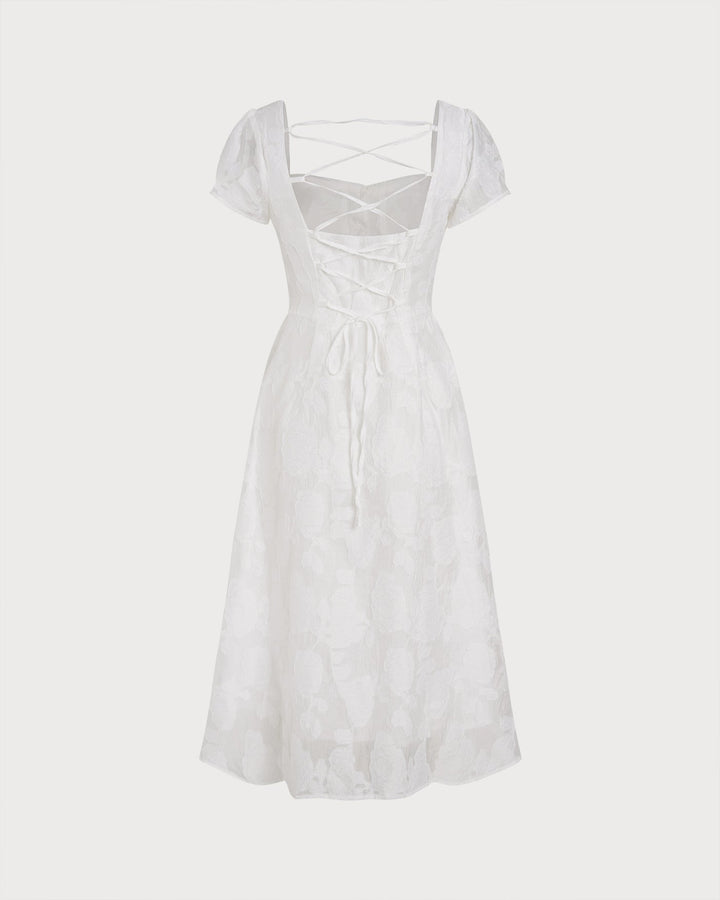 White Square Neck X Cross Midi Dress