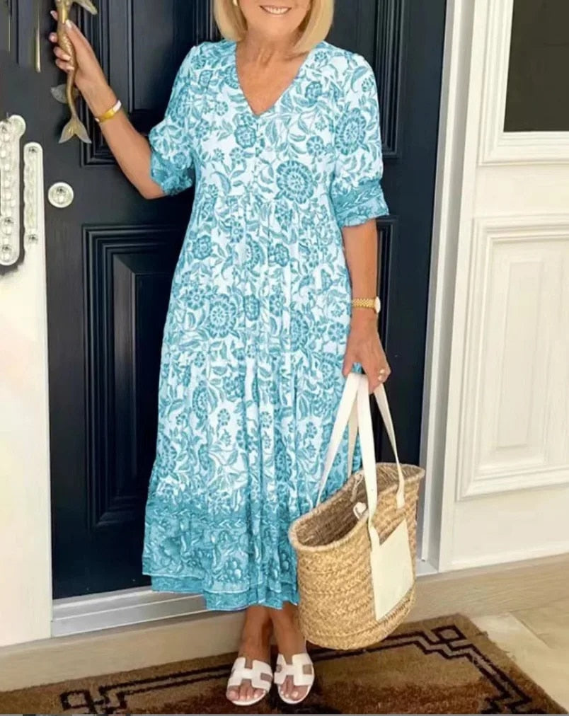 Penelope™ Elegant Floral V-Neck Dress