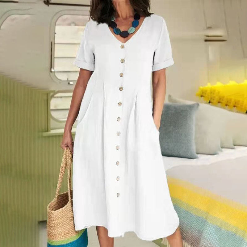 Linen Blend High-Waist Midi Dress