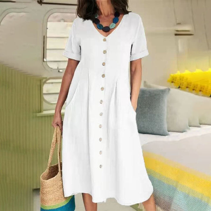 Linen Blend High-Waist Midi Dress