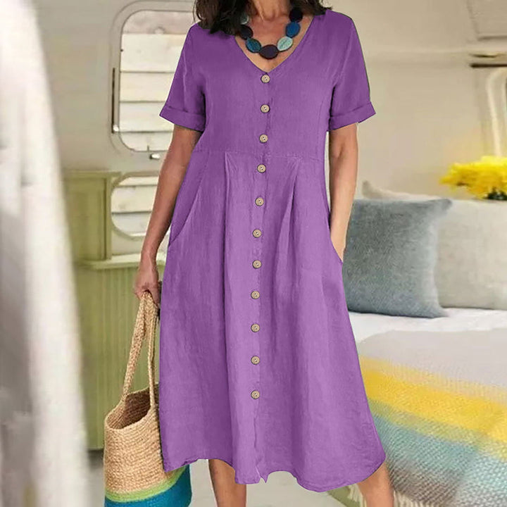 Linen Blend High-Waist Midi Dress