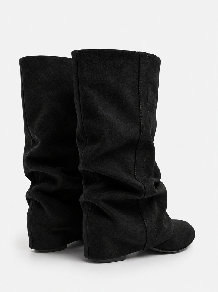 Emilia Slouchy Suede Boots - Black