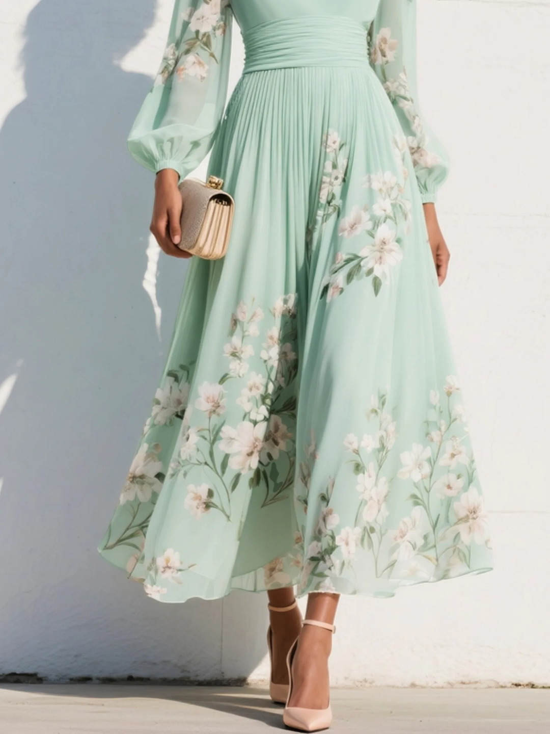 Scarlett™ | Pleated Chiffon Midi Dress