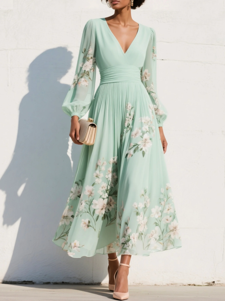 Scarlett™ | Pleated Chiffon Midi Dress