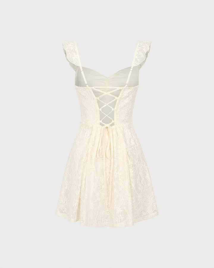 Apricot Sweetheart Neck Floral Lace Mini Dress