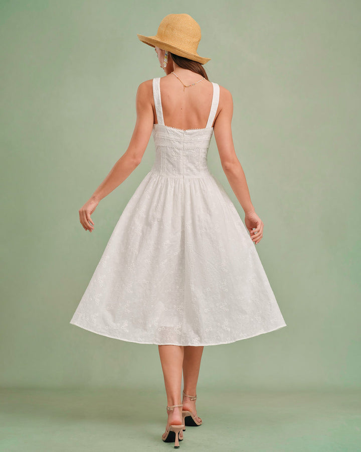 White Square Neck Slip Midi Dress