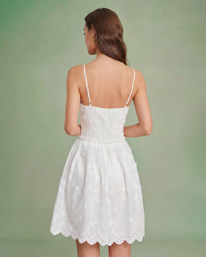 White Floral Embroidery Slip Mini Dress