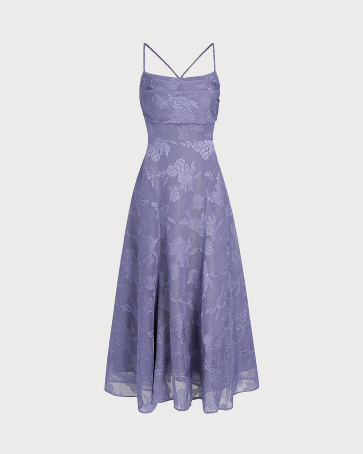 Blue Jacquard Slip Maxi Dress