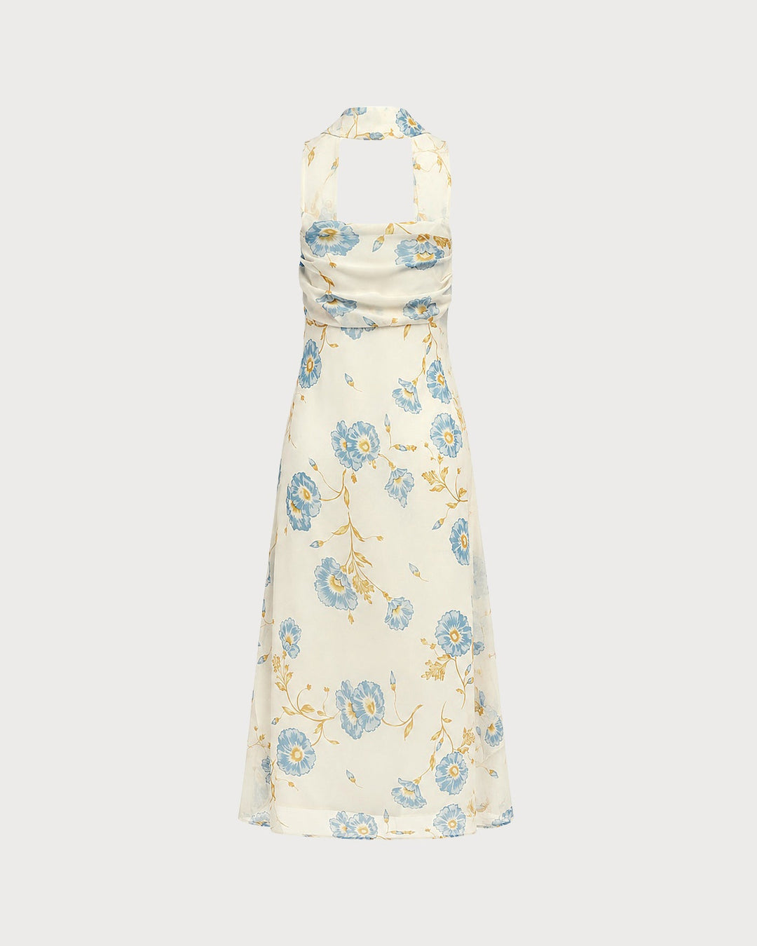Beige Floral Tie Chiffon Maxi Dress