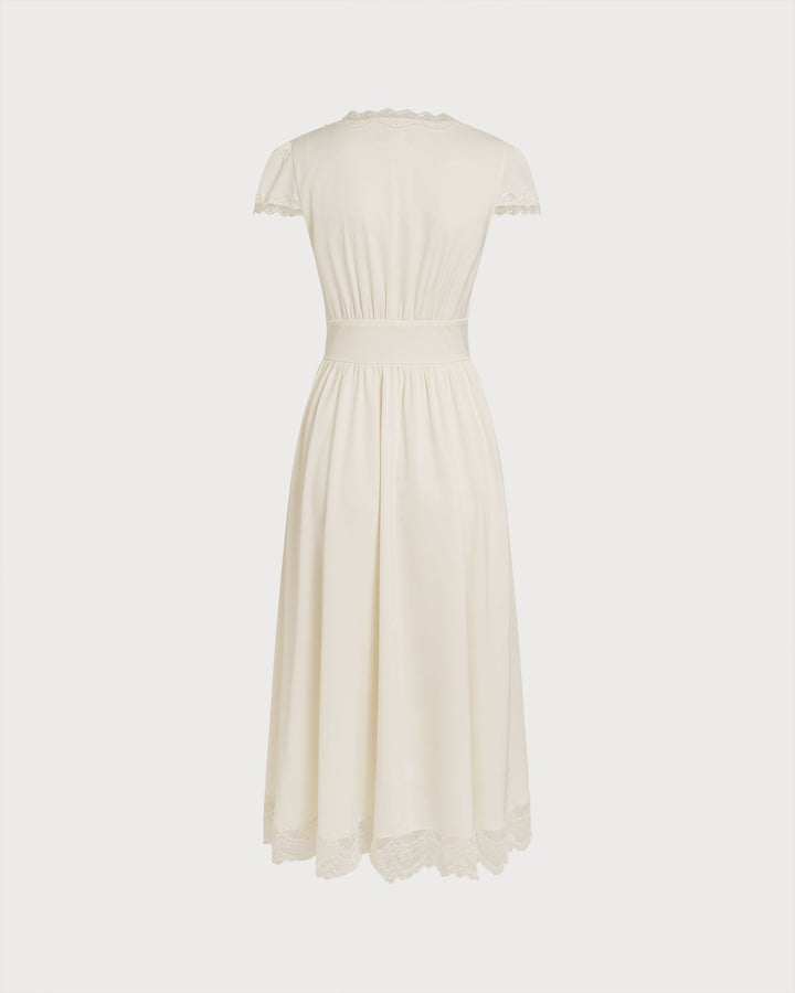 Apricot V Neck Lace Maxi Dress