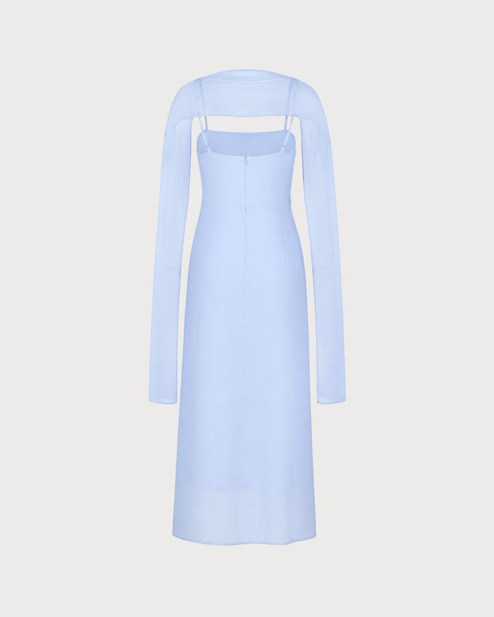 Blue Cowl Neck Strap Chiffon Maxi Dress