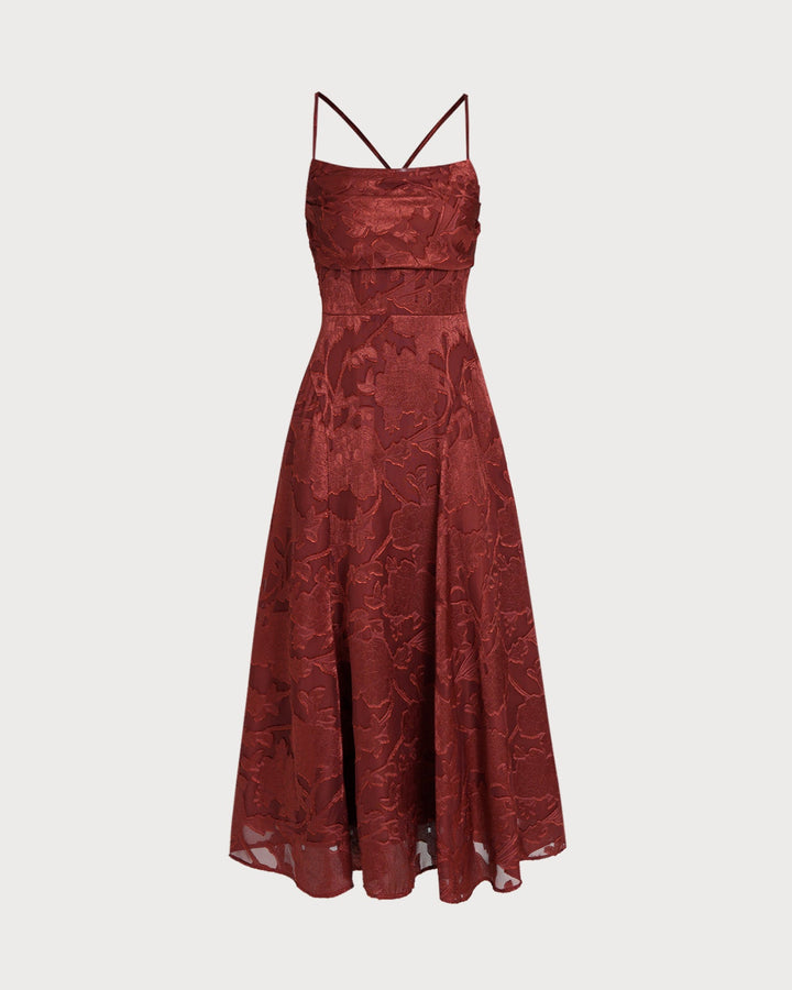 Brick Red X Cross Floral Maxi Dress