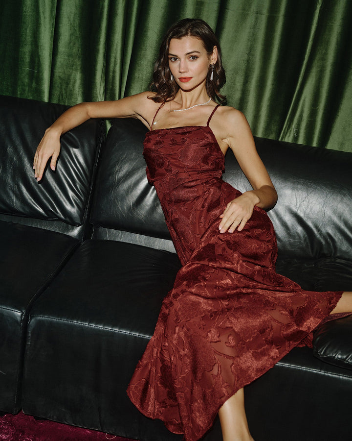 Brick Red X Cross Floral Maxi Dress