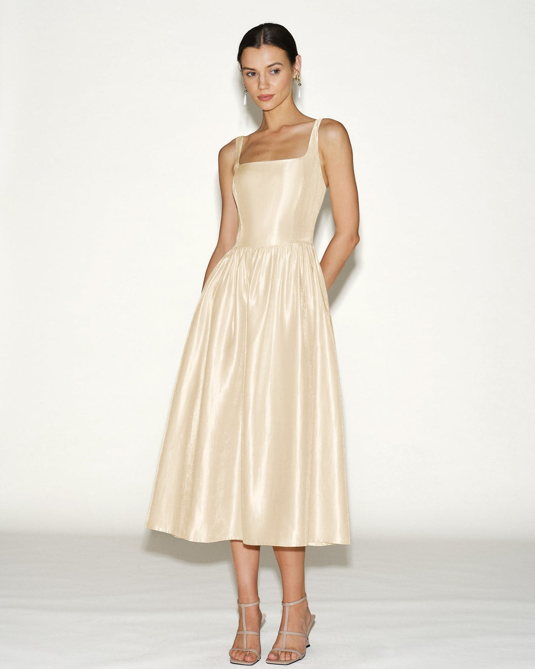 Apricot Zipper Slip Midi Dress