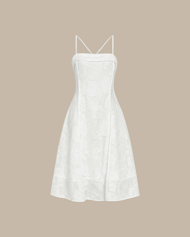 White Square Neck Jacquard Slip Midi Dress