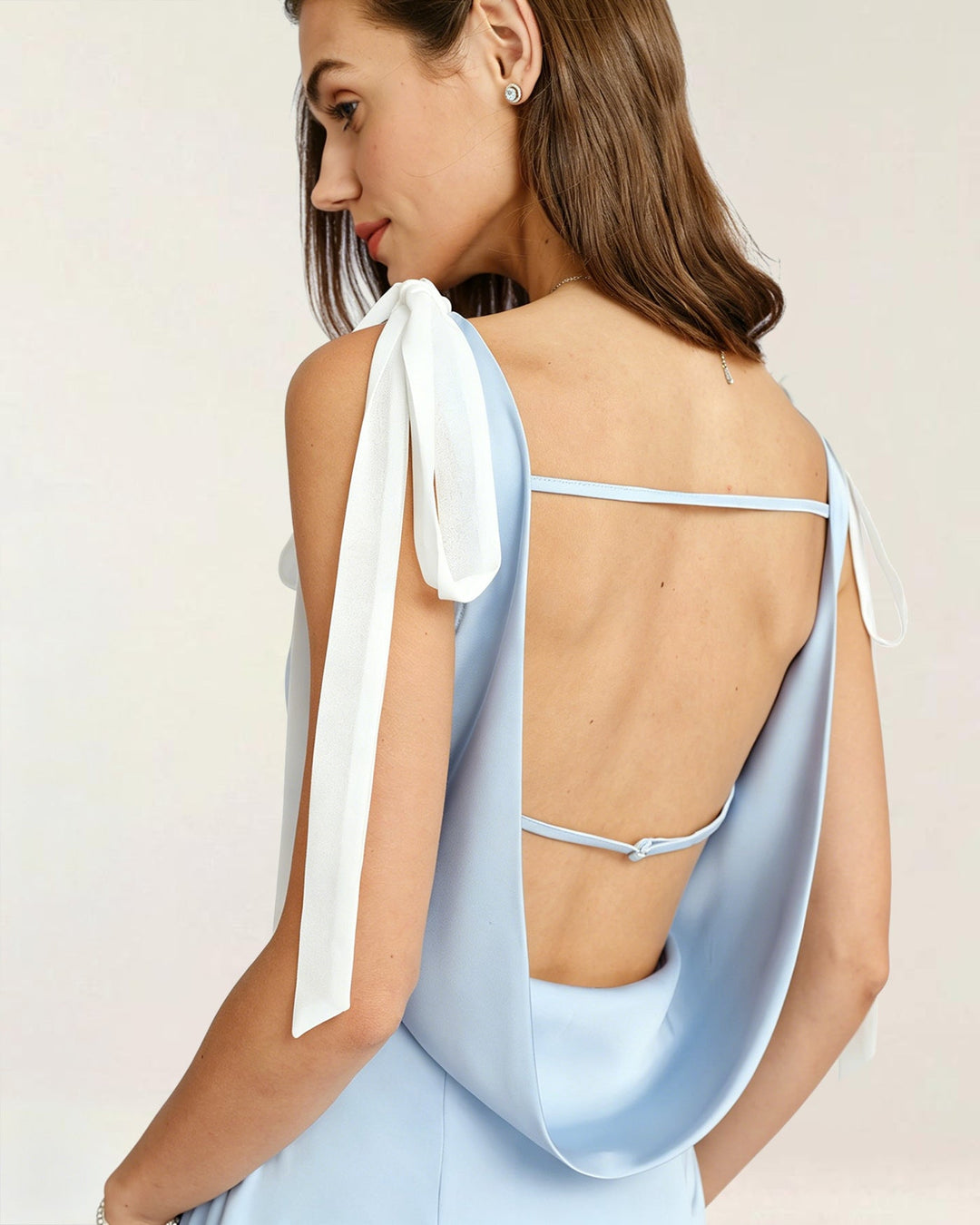 Blue V Neck Cut Out Satin Midi Dress