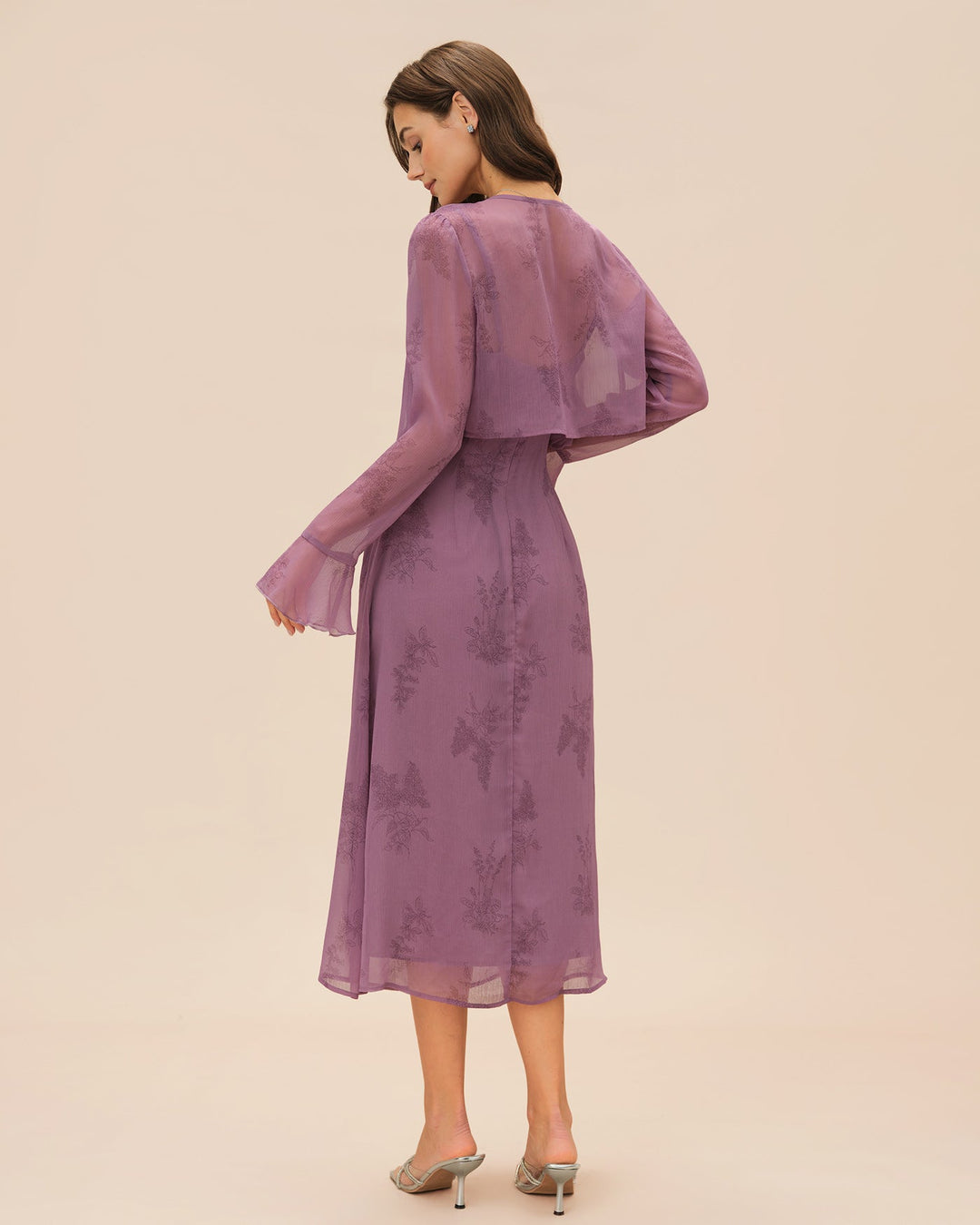 Purple Floral Ruched Slip Midi Dress