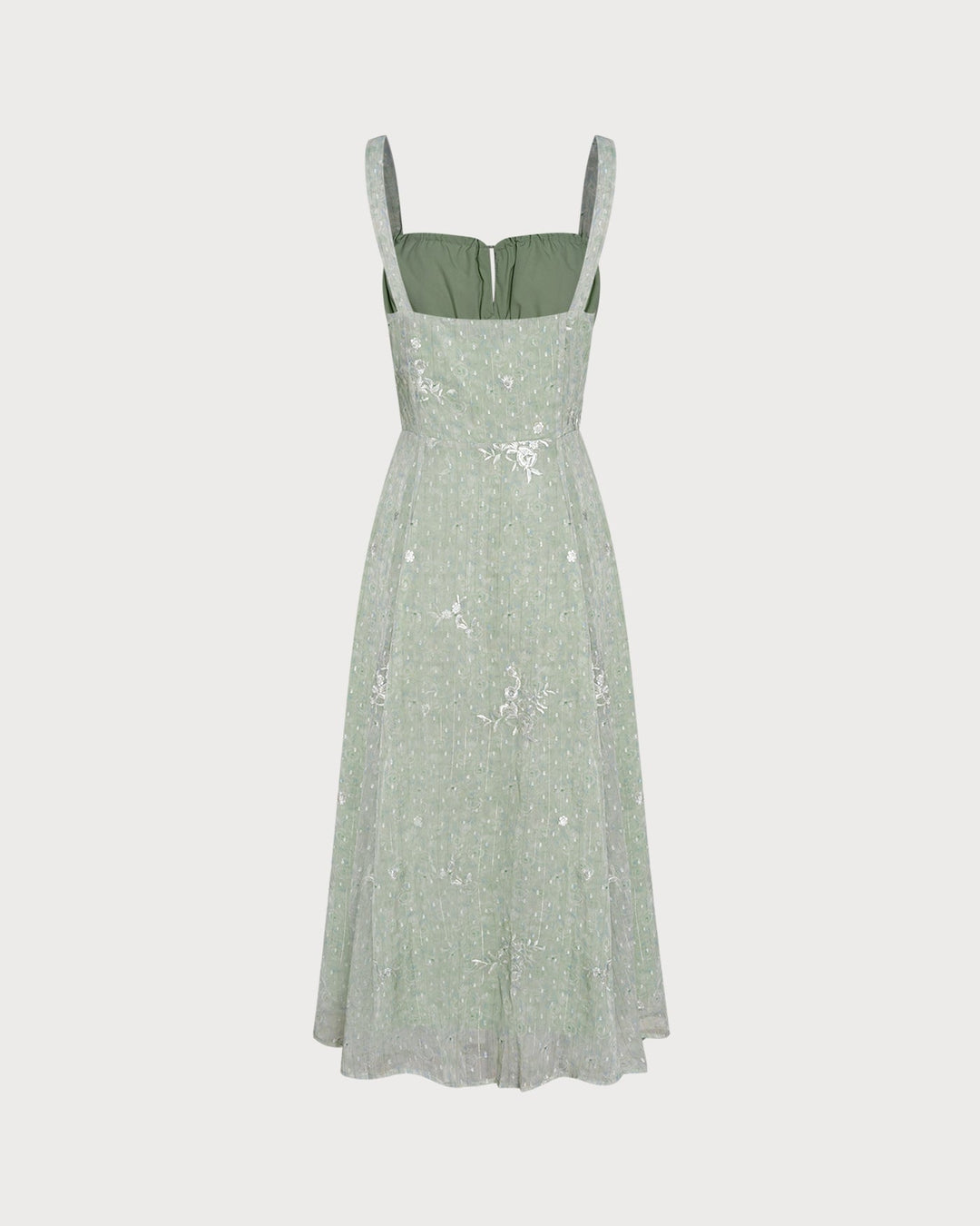 Green Jacquard Slip A-Line Midi Dress