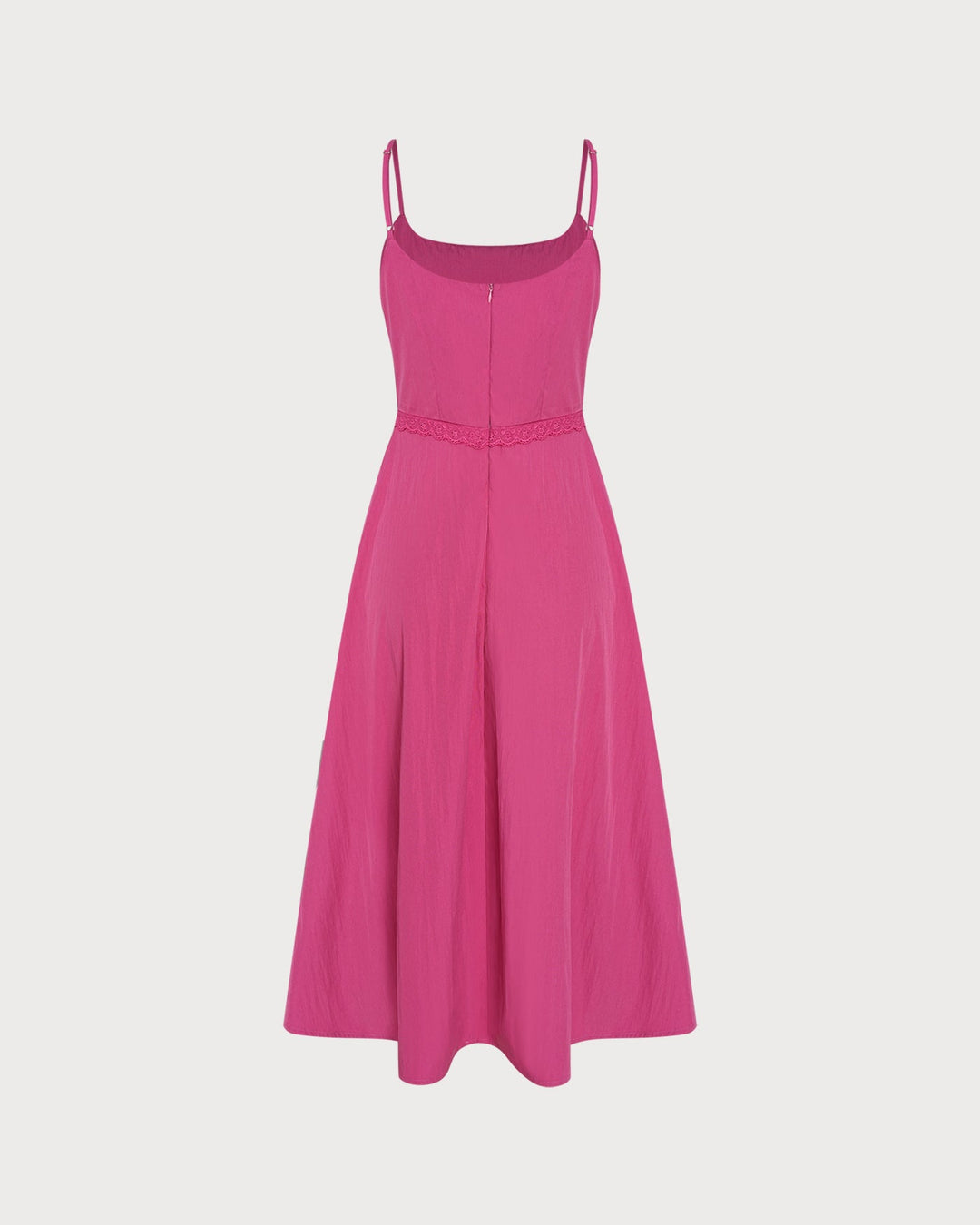 Pink Lace Pockets Slip Midi Dress