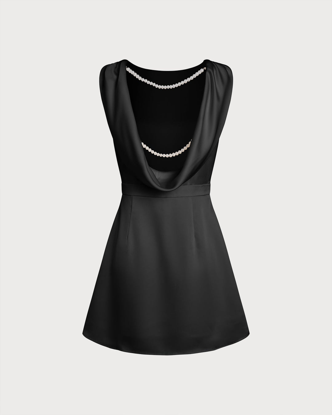 Black Boat Neck Pearl A-Line Mini Dress