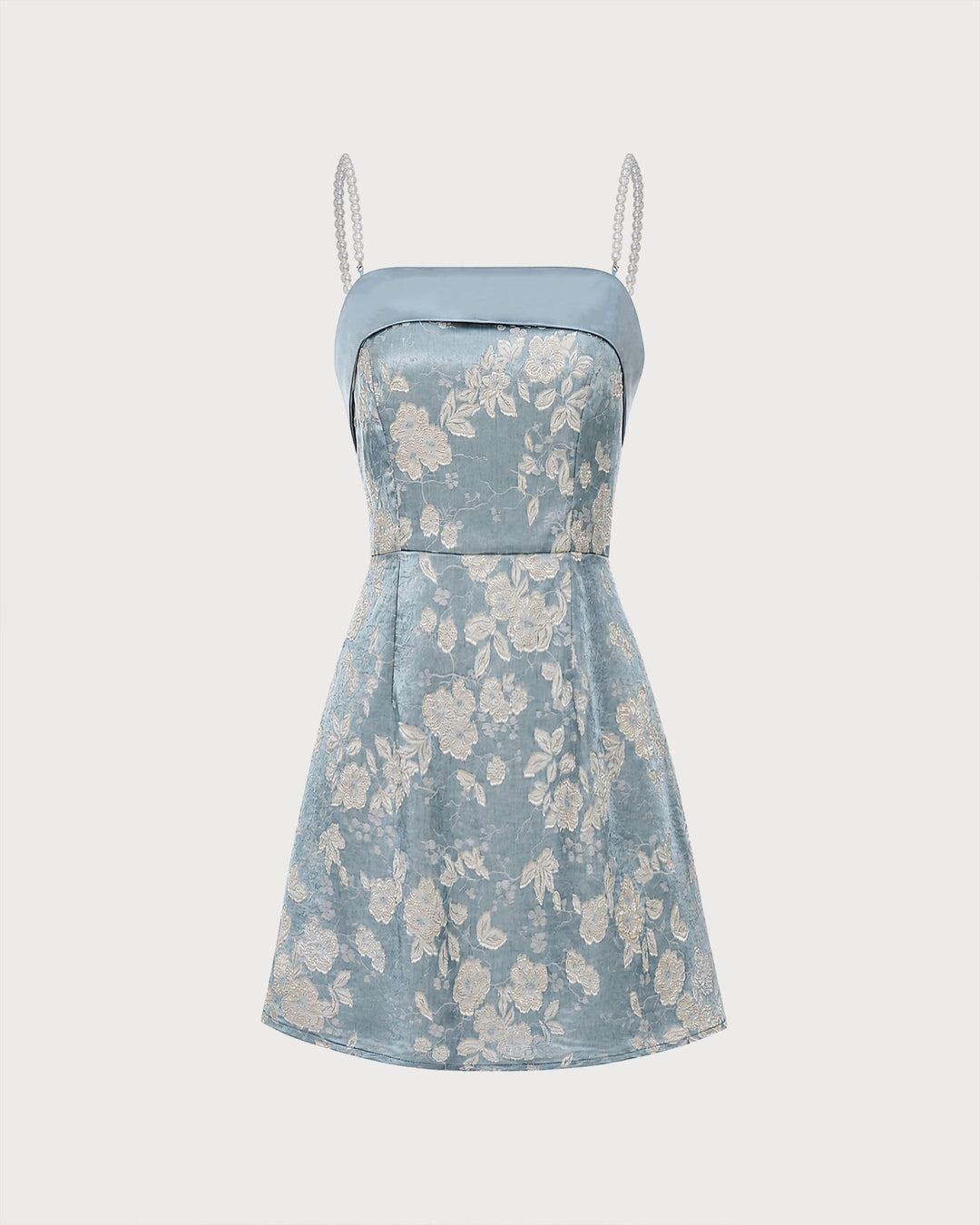 Blue Square Neck Pearl Jacquard Mini Dress