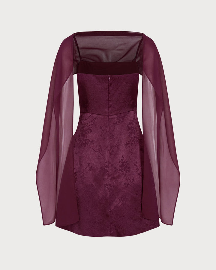 Red Jacquard Flowy Chiffon Mini Dress